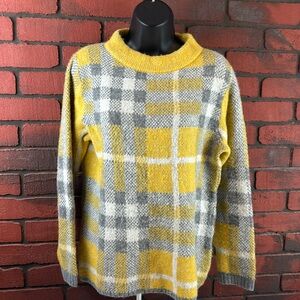 Rabe Woman's Size 10 Yellow Plaid Wool Blend Sweater –‎ Cozy, Classic, Casual